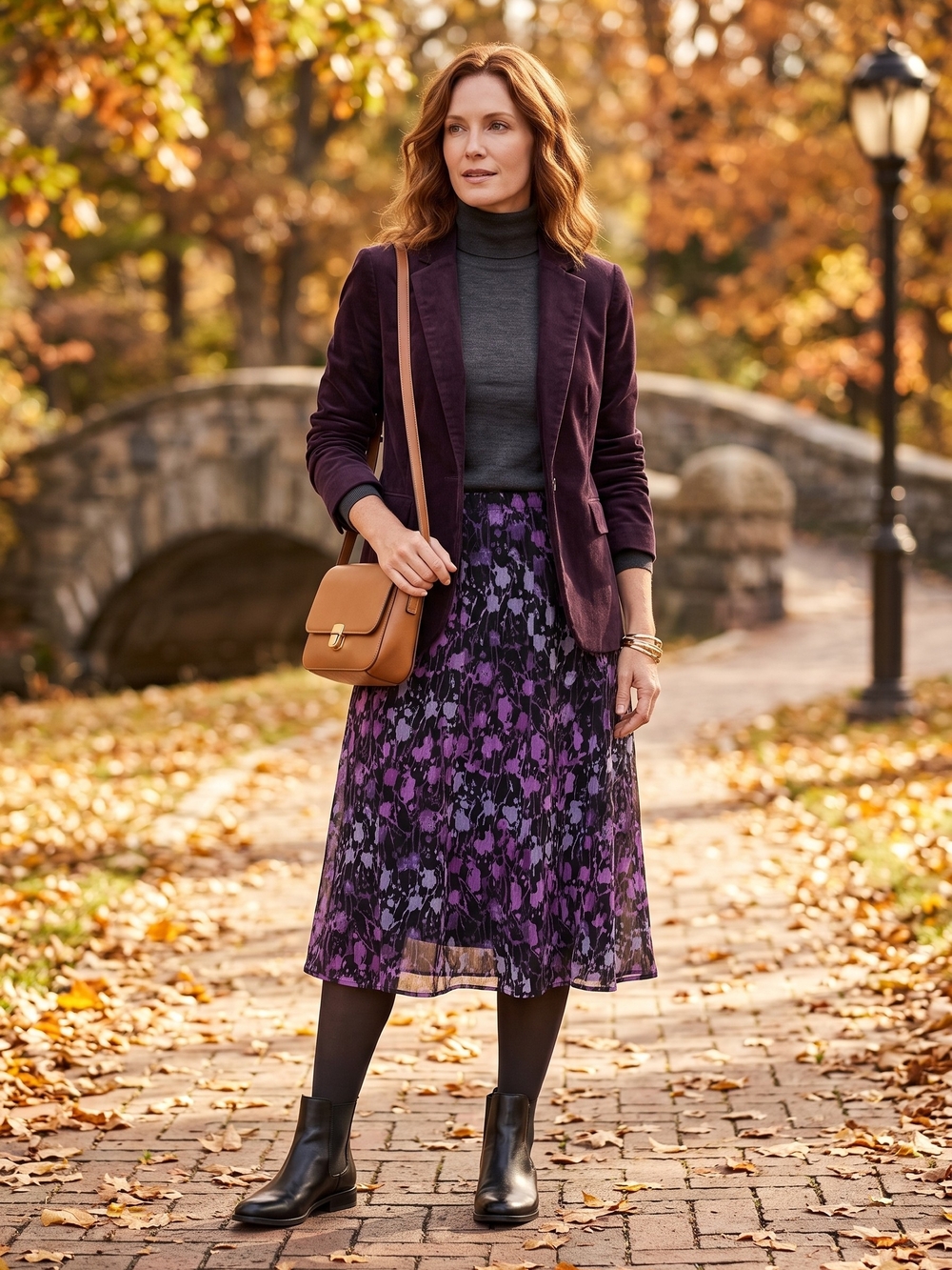 JM Collection Purple Floral Knee Length Skirt Moody Indie Sleaze Dark Coquette